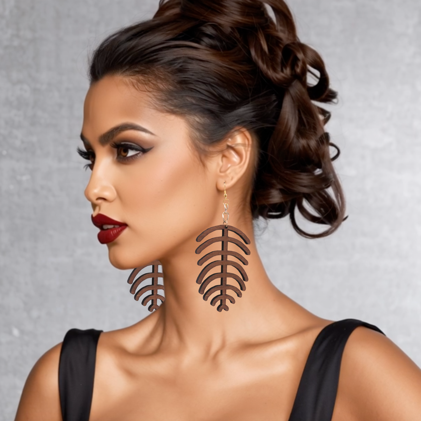 358–Origin - Wooden Leaf Spine Statement Earrings