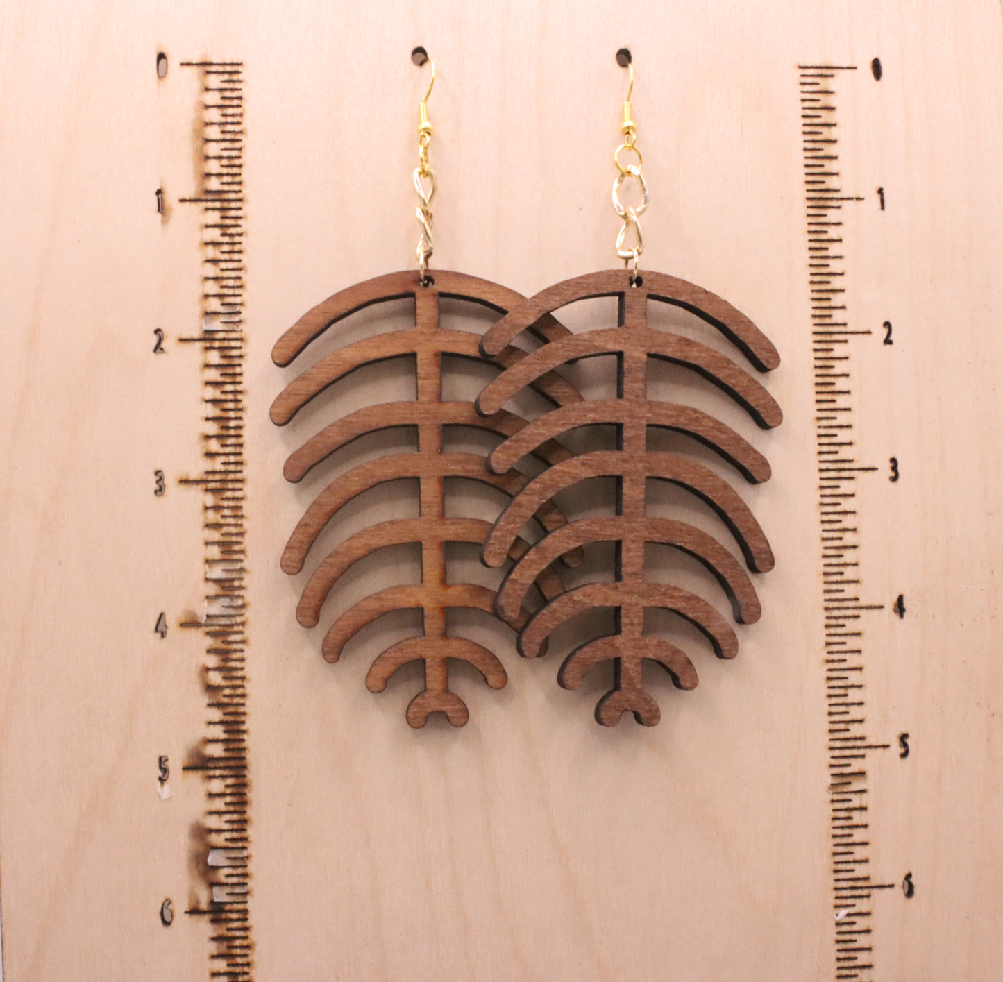 358–Origin - Wooden Leaf Spine Statement Earrings