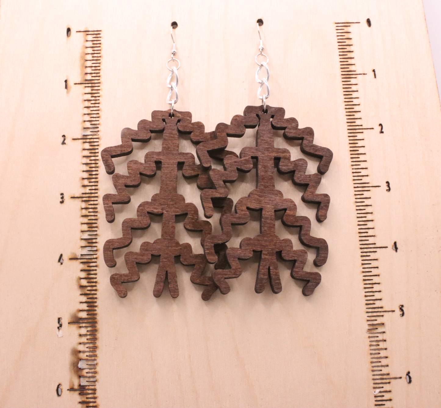 358–StormLeaf – Wooden Zigzag Leaf Statement Earrings