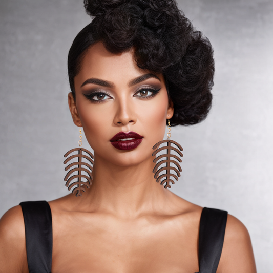 358–Origin - Wooden Leaf Spine Statement Earrings