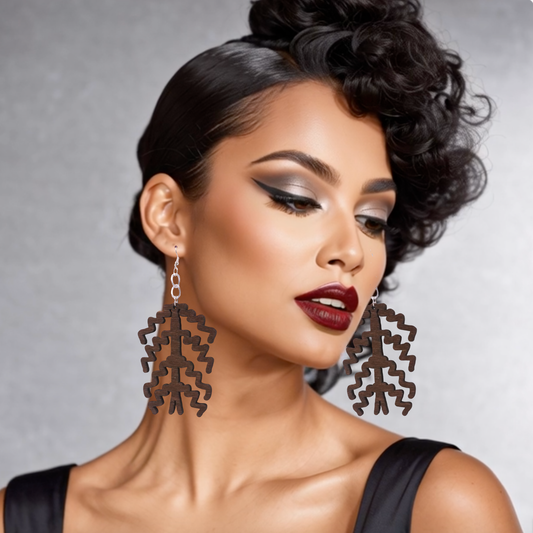 358–StormLeaf – Wooden Zigzag Leaf Statement Earrings