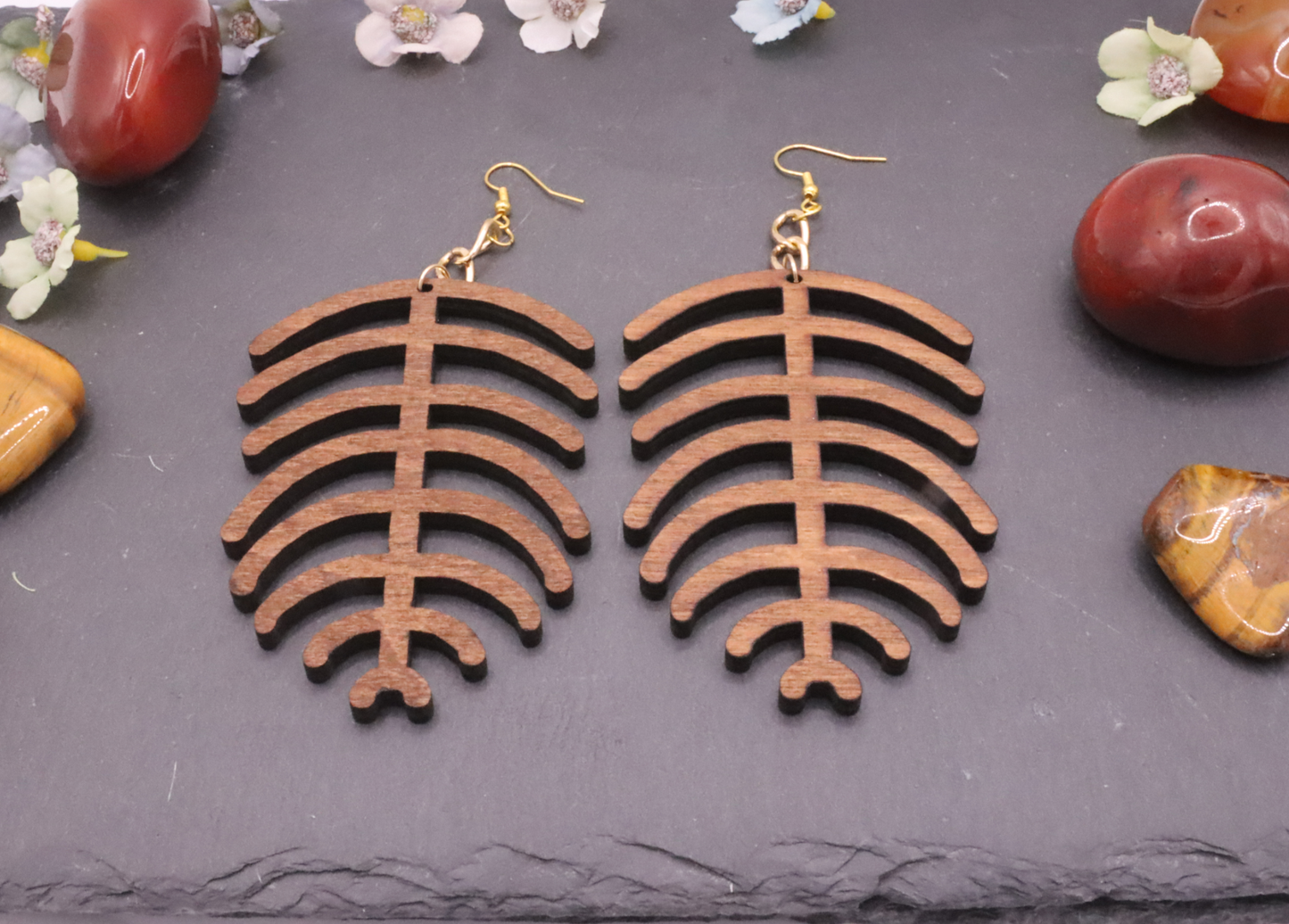 358–Origin - Wooden Leaf Spine Statement Earrings